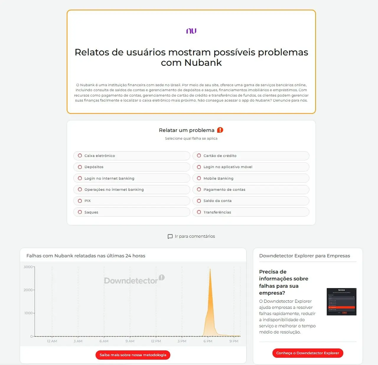 Nubank Downdetector 14 de agosto