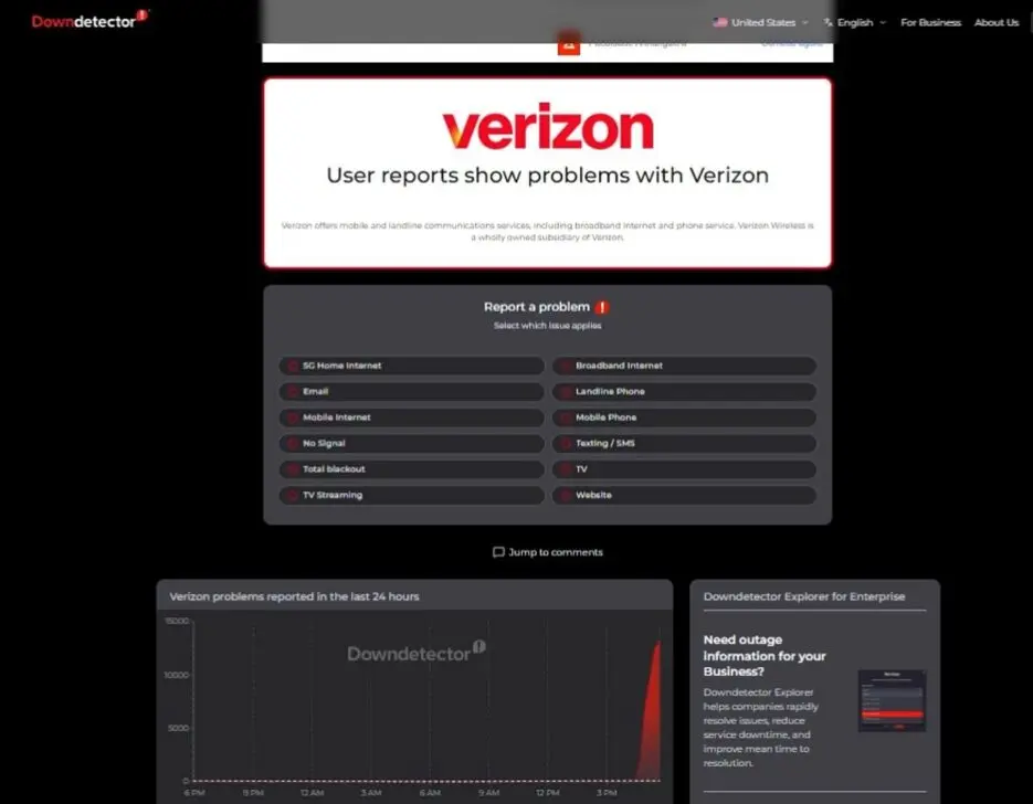Verizon fora do ar - Downdetector