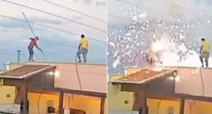 Electrical discharge knocks man off roof in Jaguaruana after contact with power lines