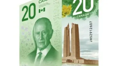 20 dólares com um retrato do Rei Charles III - Banco do Canadá