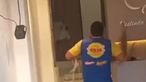 Boi invade loja de roupas e vendedor tenta laçar animal - Reprodução