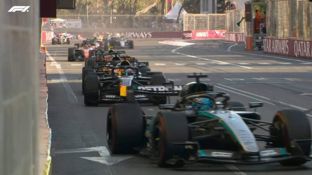 Chaos on the restart behind Russell - Divulgação F1