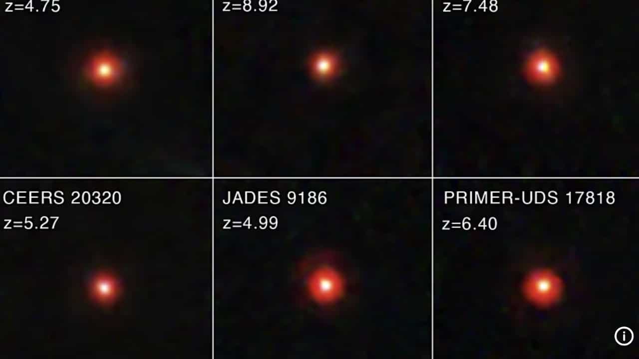 pequenos pontos vermelhos do Telescópio Espacial James Webb - Divulgação/NASA/ESA