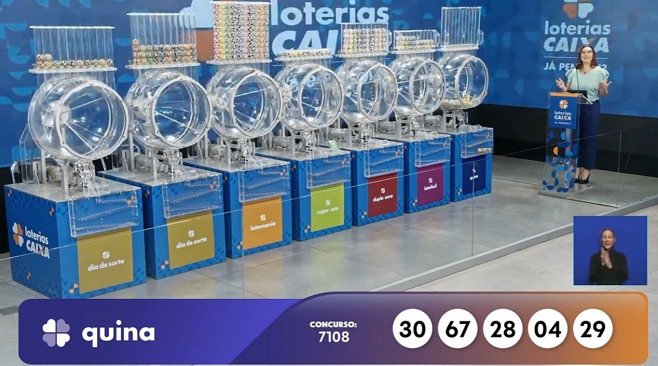 Resultado Quina 7108 com prêmio de R$ 12,4 milhões nas Loterias Caixa