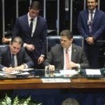 Motta, Alcolumbre e Lula participaram da solenidade