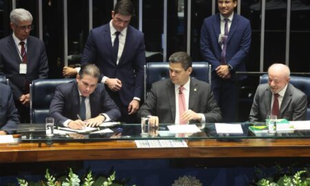 Motta, Alcolumbre e Lula participaram da solenidade