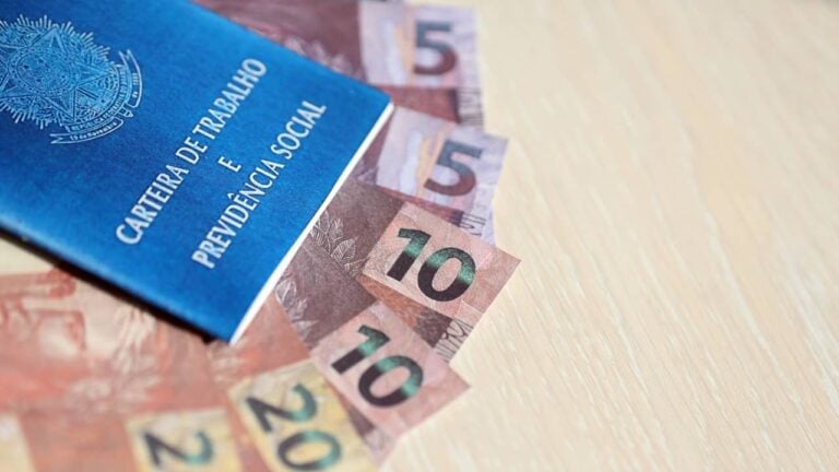 Carteira de trabalho em cima de cédulas de Real - Mehaniq / shutterstock.com