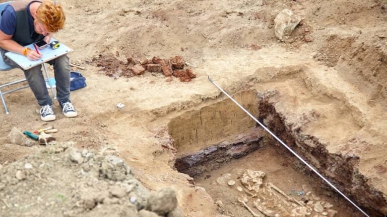 Escavações arqueológicas, arqueólogo, esqueleto humano - XOLODAN/ istockphoto.com