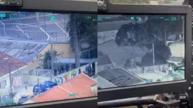 Helicóptero da Polícia Militar do Paraná faz parte da operação que atende a ocorrência no CMEI invadido em Curitiba - PM-PR