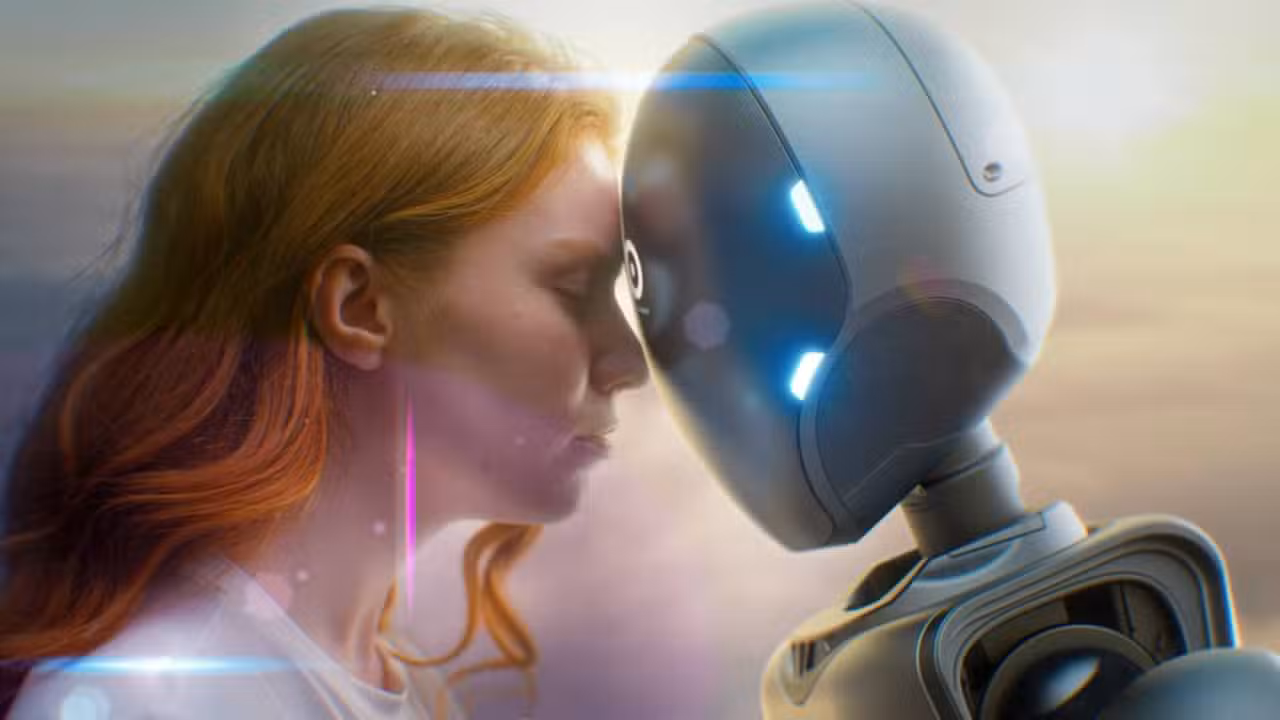 Mulher e robô, conceito de relacionamento com IA - Frame Stock Footage / shutterstock.com